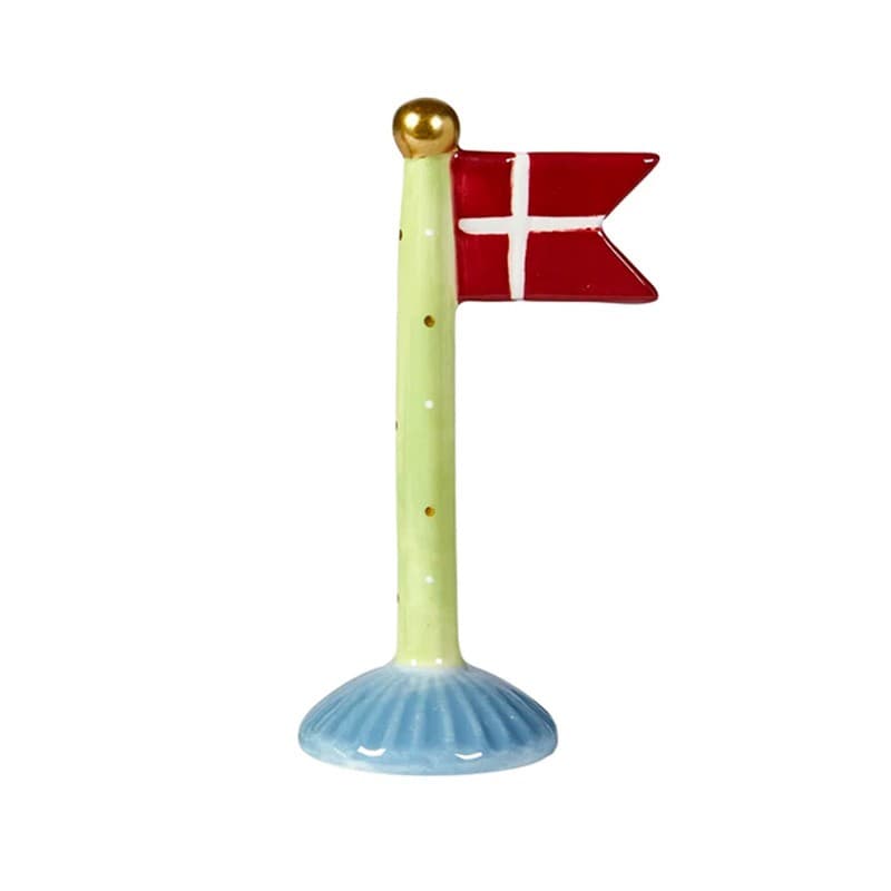 Speedtsberg flag 14 cm - Gul med prikker - blå fod - Speedtsberg med gravering