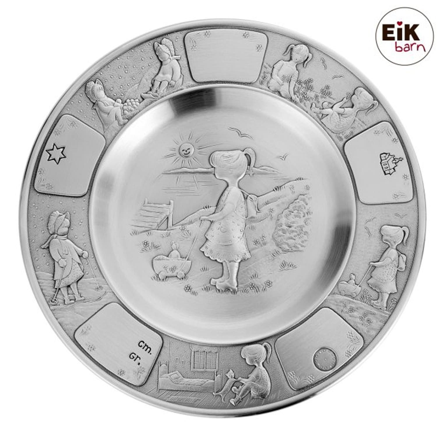 Nordahl Andersen Tin dåbstallerken pige - Dåbstallerken med gravering