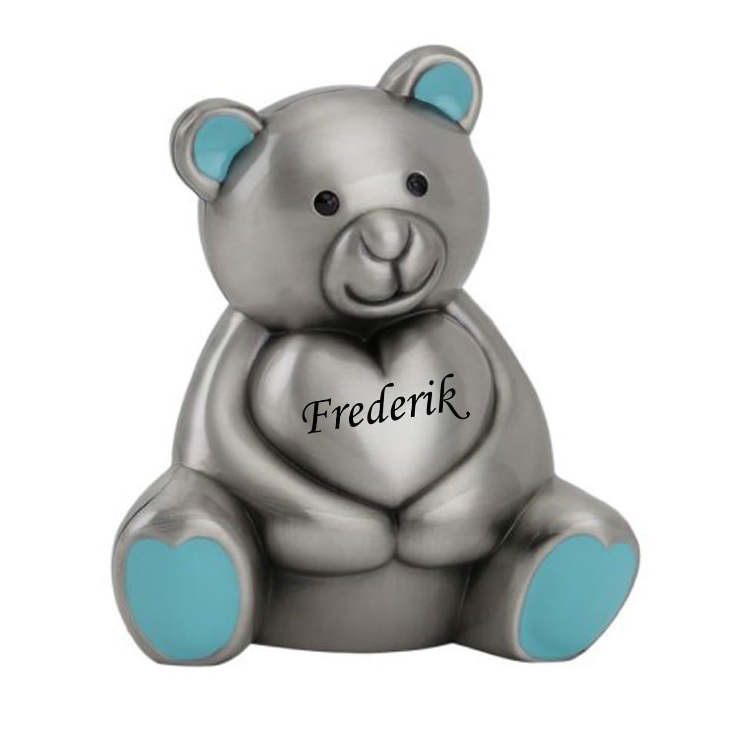 Nordahl Andersen Bamse sparebøsse m. blå øre fortinnet - Gaveartikler med gravering
