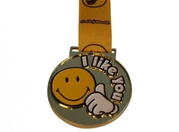 "I like you" smiley medalje 50 mm Guld - Medaljer med gravering