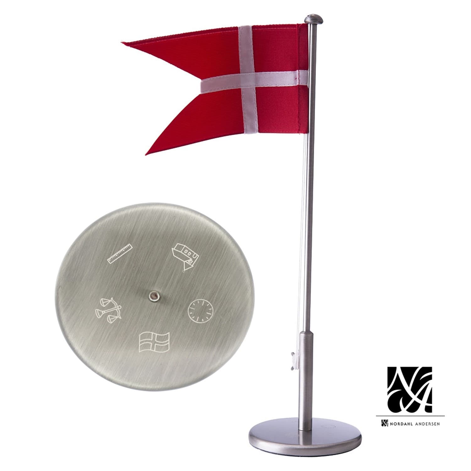 Nordahl Andersen Bordflag med dåbsmotiver 30 cm fortinnet - Bordflag med gravering