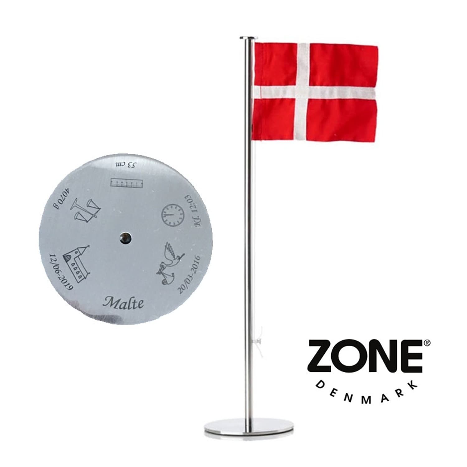 Zone Bordflag med dåbsmotiver stål - Bordflag med gravering
