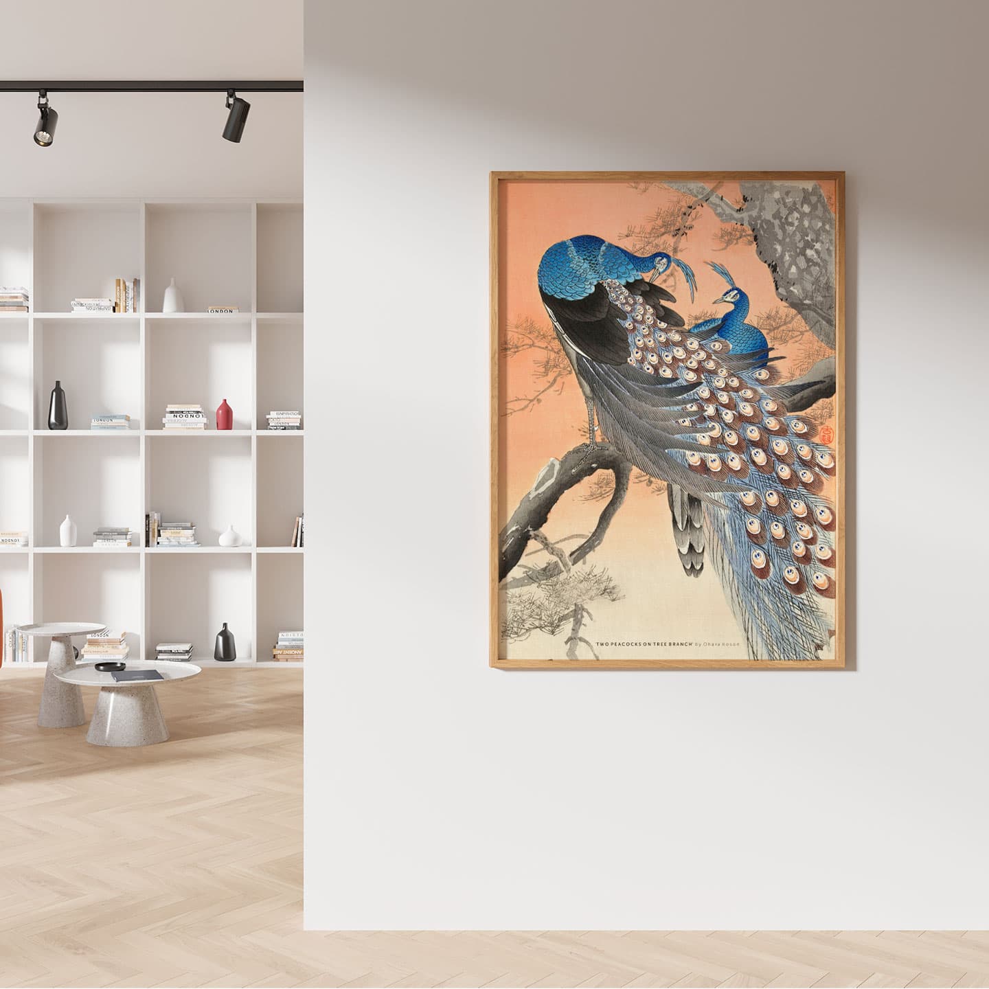 Two Peacocks on Tree Branch av Plakatwerket