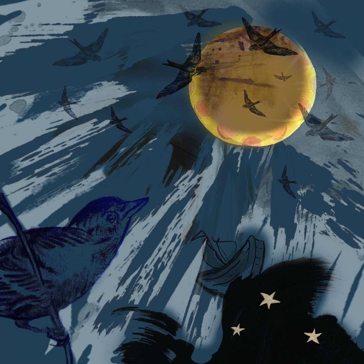 Lille skib og eftera%CC%8Arsfugletræk av Anne Marie Johansen