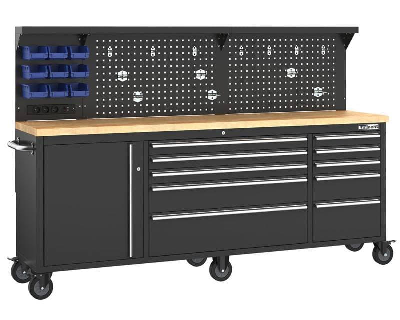 Værkstedsvogn + bord 215 cm - lys og 230 v udtag og 6 hjul - Primus Danmark