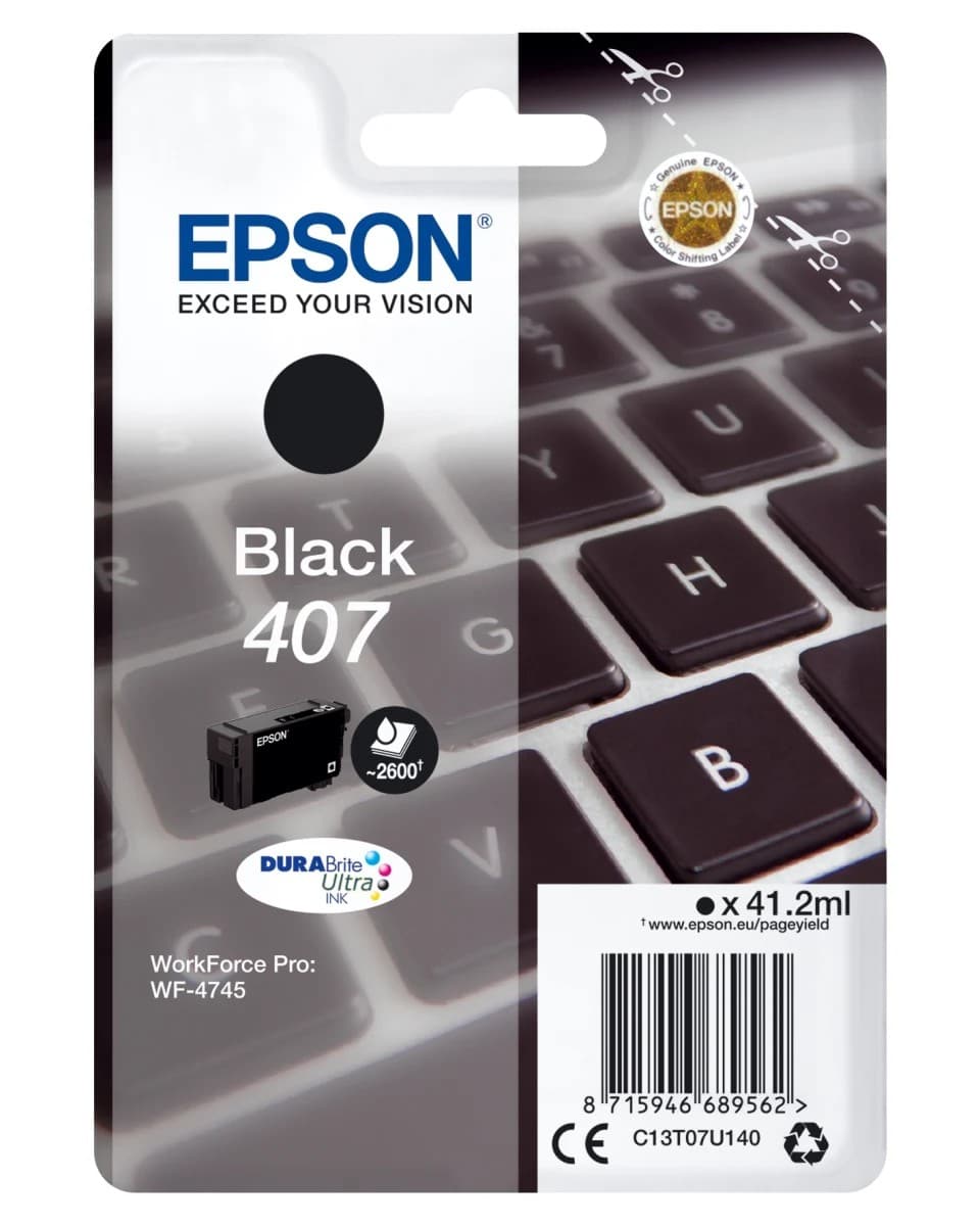 Epson 407 BK original, 41,2 ml, 2600 sider