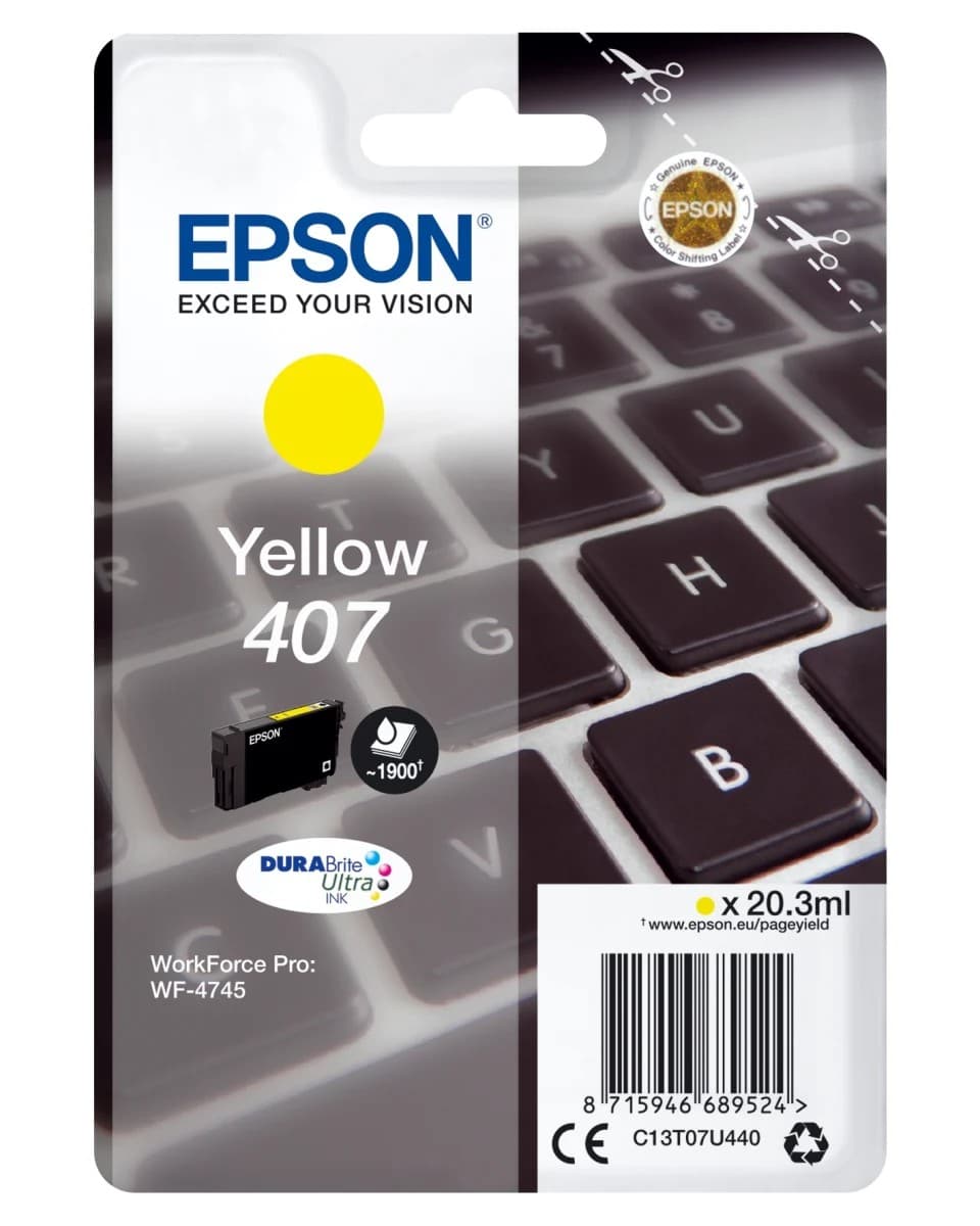 Epson 407 Yellow original, 20,3 ml, 1900 sider