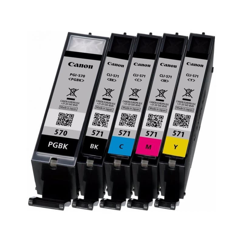 (Sæt 5 stk.) Canon PGI-570 BK og CLI-571BK, C, M, og Y, Originale printerpatroner