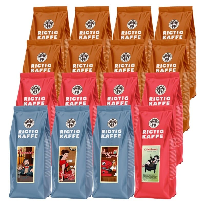 Rigtig Kaffe Mixpakke 16 varianter Hele kaffebønner