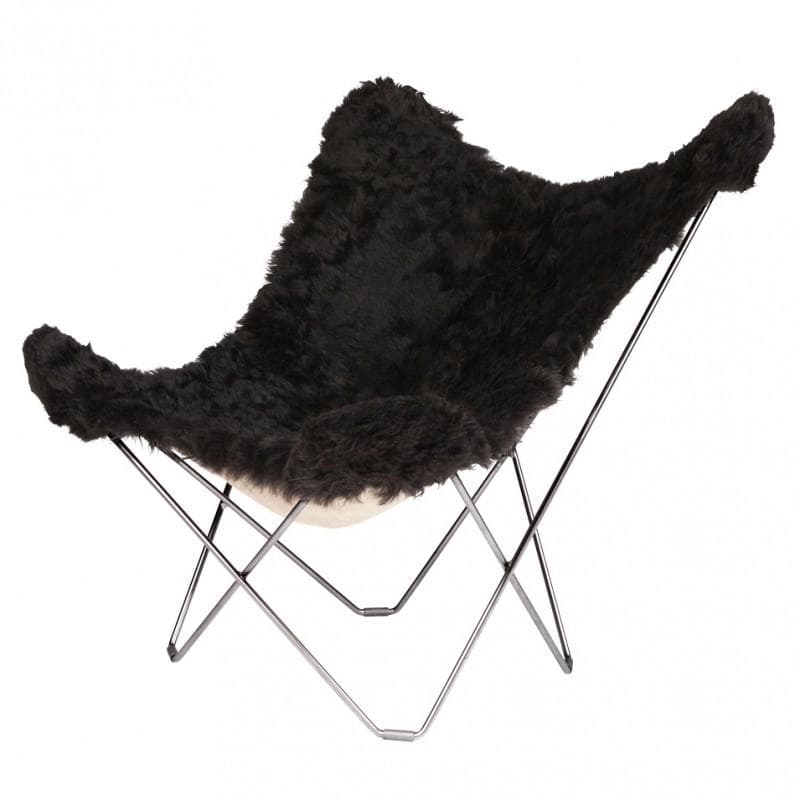 Cuero Mariposa Flagermusstol Lammeskind Shorn Black Krom