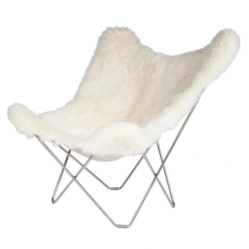 Cuero Mariposa Flagermusstol Lammeskind Shorn White Krom