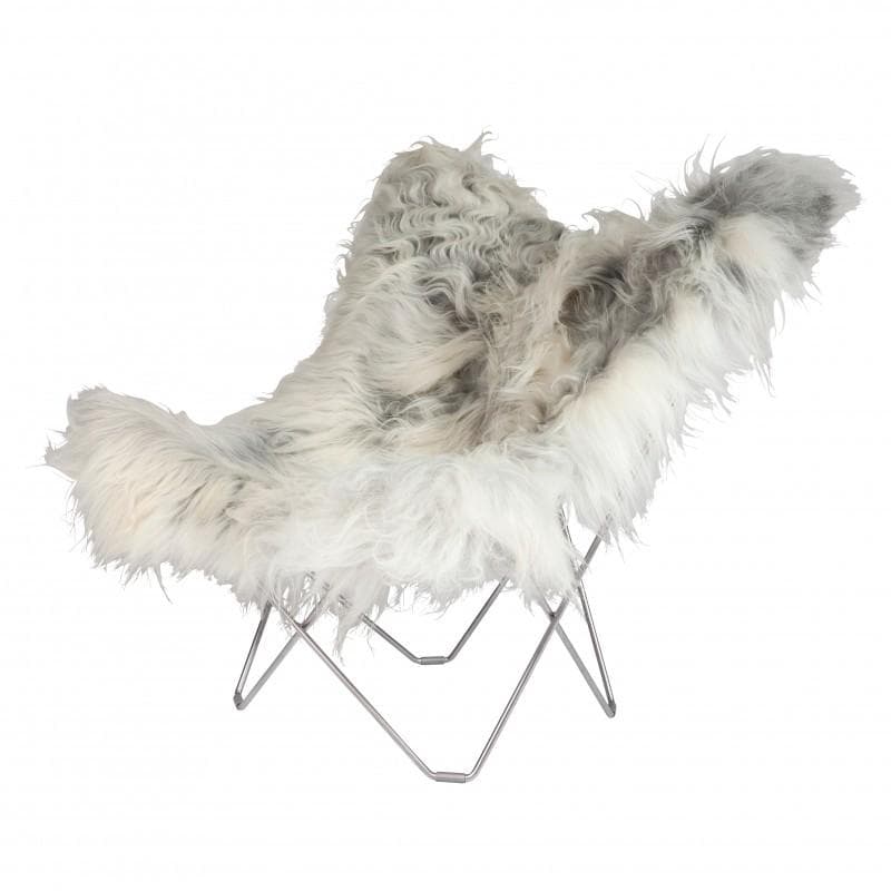 Cuero Mariposa Flagermusstol Lammeskind Wild Grey Krom