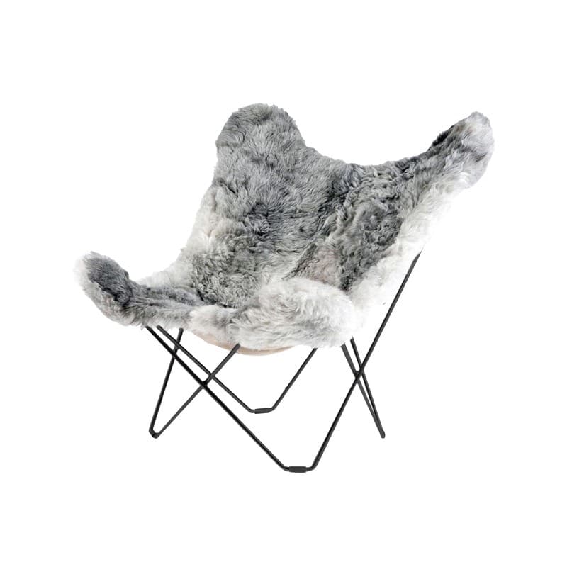 Cuero Mariposa Flagermusstol Lammeskind Shorn Grey Sort