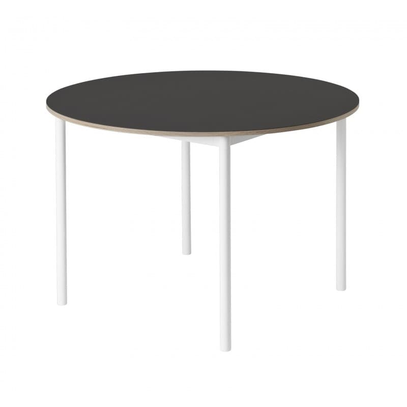 Muuto Base Table Round Hvid Ø 110 Sort linoleum / Krydsfiner
