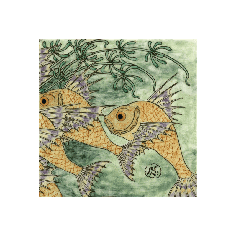 The Dybdahl Co. Green Tile With Fish lll. 61x61 cm. uden ramme