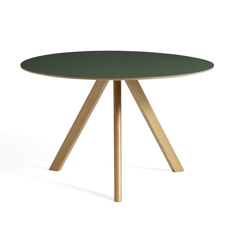 HAY Copenhague CPH20 Table Ø120 Stel Eg / Bordplade Grøn Linoleum