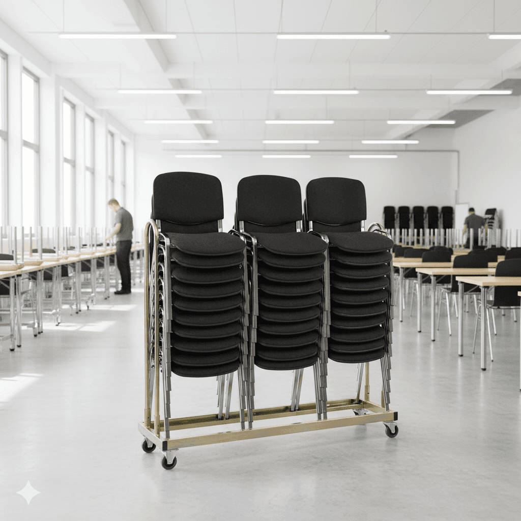 30 Økonomi Polster stabelstole i sort inkl. stolevogn til 30 stole