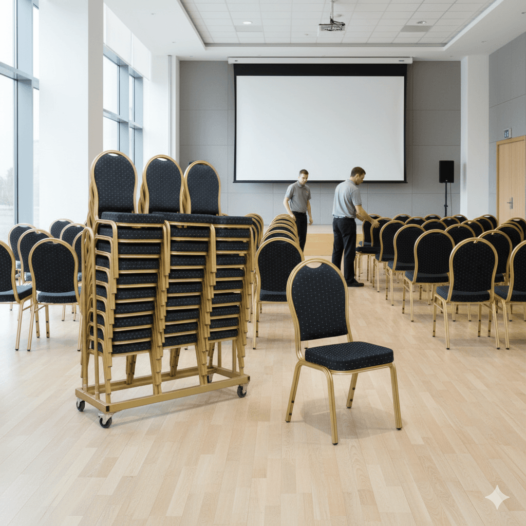 30 Banquet Premium stabelstole i blå inkl. stolevogn