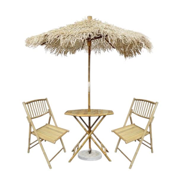 Bambuspakke med parasol og 2 stole