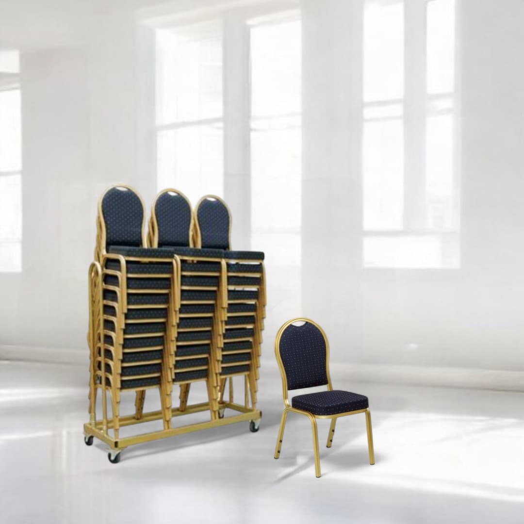 30 Banquet Premium stabelstole i blå inkl. stolevogn