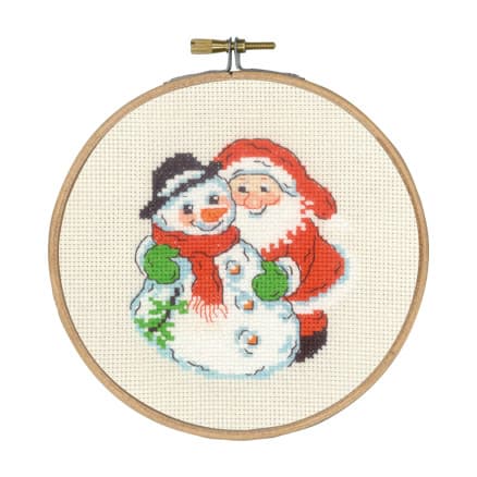 Permin Snögubbe och Tomte Broderikit Ø15 cm