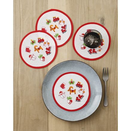 Permin Broderikit Båge i mitten Ø15 cm Dukunderlägg x4