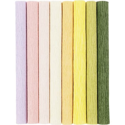 Kräppapper, ark 25x60 cm, Stretchbarhet: 180%, 105 g, pastellfärger, 8 ark/ 1 förp.