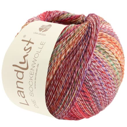 Lana Grossa Landlust Sockenwolle Garn 211 Vin/Kornbärsröd/Lila/Mauve/Gul/Grön/Mörkgrön/Marin