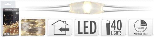 Lyskedja Stålwire Inomhus Med 40 Led Varm Vit Med Timer
