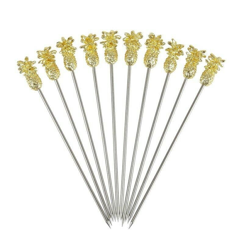 Ananas Garnish Drinkpinne Pk10 - Guld