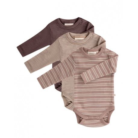 Babybody Med Lång Ärm Och Rund Halsringning I 100% Ekologisk Merinoull, 3-pack
