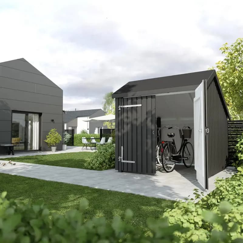 Plus Cykelskur 5,7 m² - 1 modul m/dobbeltdør - inkl. tagpap/alulister - 1675605-1