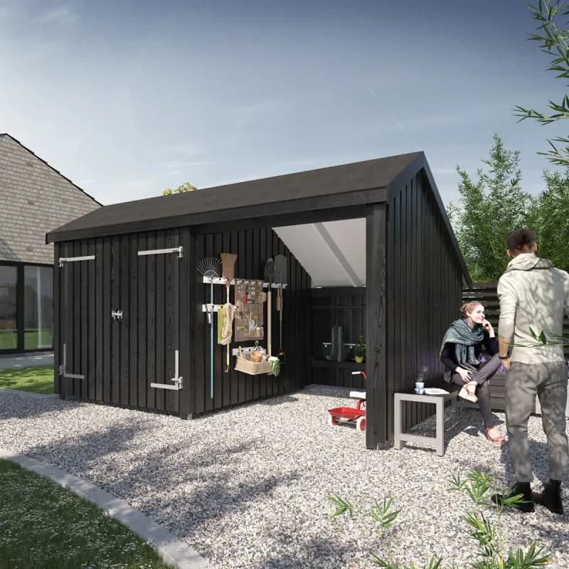 Plus Multi Havehus 10,5 m² - 2 moduler m/dobbeltdør og åben front - inkl. tagpap/alulister - 1675805-1