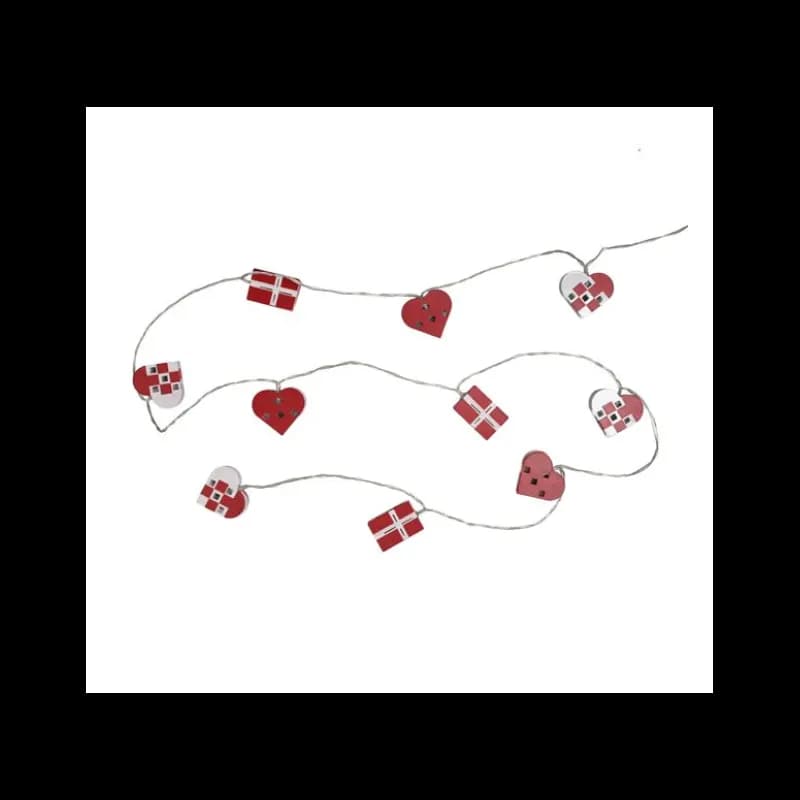 DGA Lyskæde M. Hjerter Og Flag Med 10 Led 200cm - 47001537