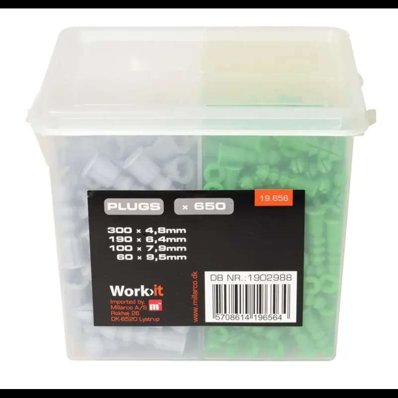 Work>it Plugs-sortiment i boks 5.0 - 6.0 - 8.0 - 10.0 mm 650 assorterede
