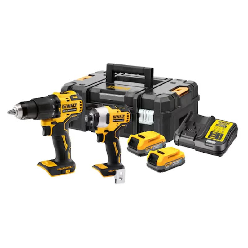 Dewalt 18V POWERSTACK kombisæt med slagboremaskine, slagskruetrækker, 2 x 1,7Ah batterier og lader, TSTAK - DCK2062E2T-QW