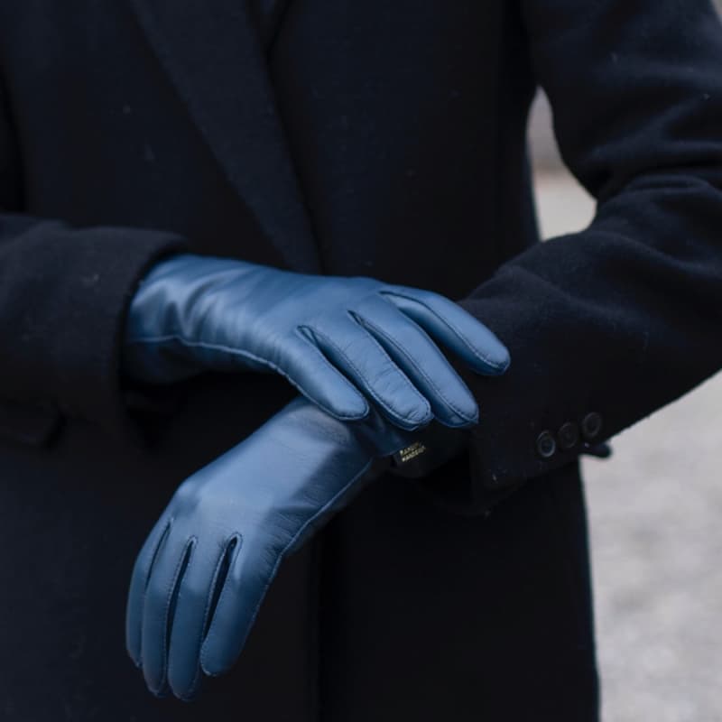 Denim blue skindhandsker dame - Randers handsker blød lammeskind 8,5