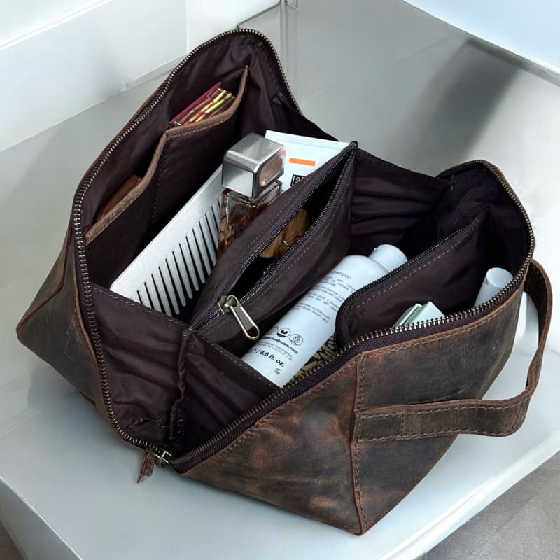 Sydney toilettaske - Smart åbning - Hunter brun bøffelskind