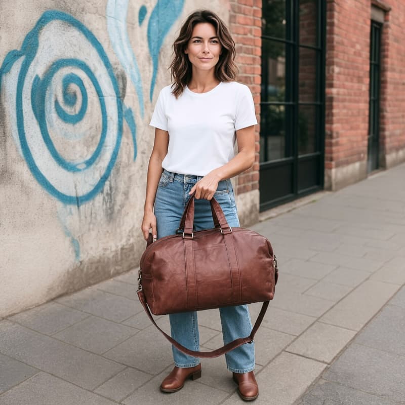 Dallas weekendtaske i patinert cognac skind - Stor - Freja skind