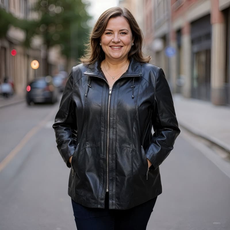 Cindy plus size lammeskindsjakke i blød sort skind - Dame - Freja skind. 50