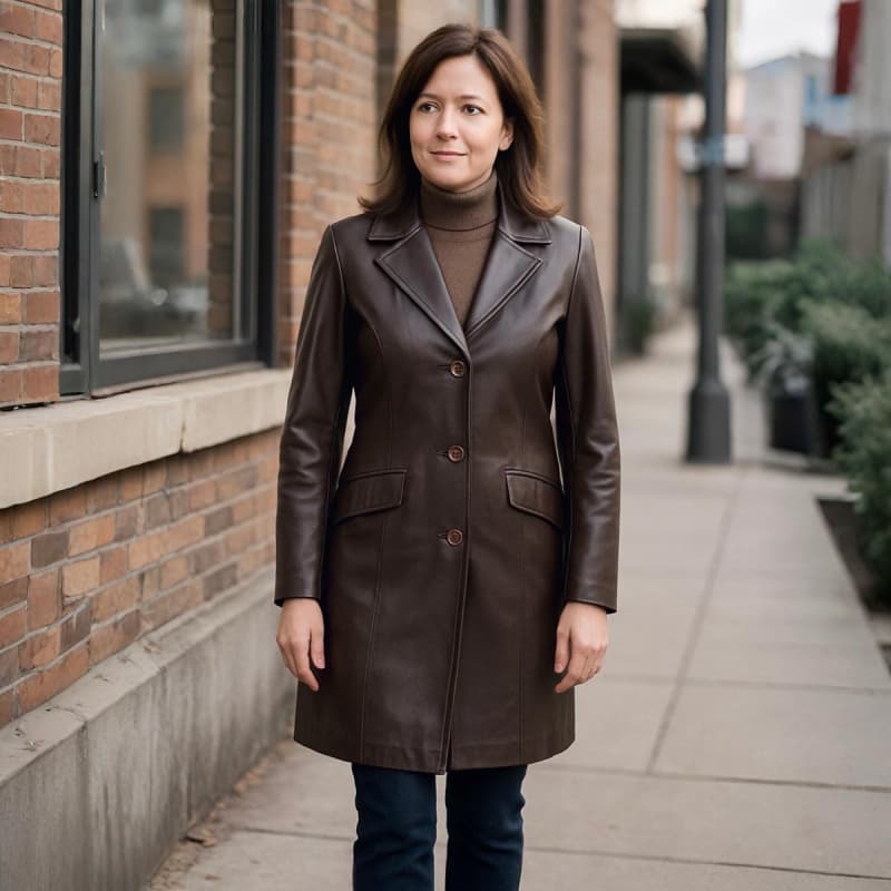 Christa skindjakke - Mellemlang model i blød brun skind - Freja skind M