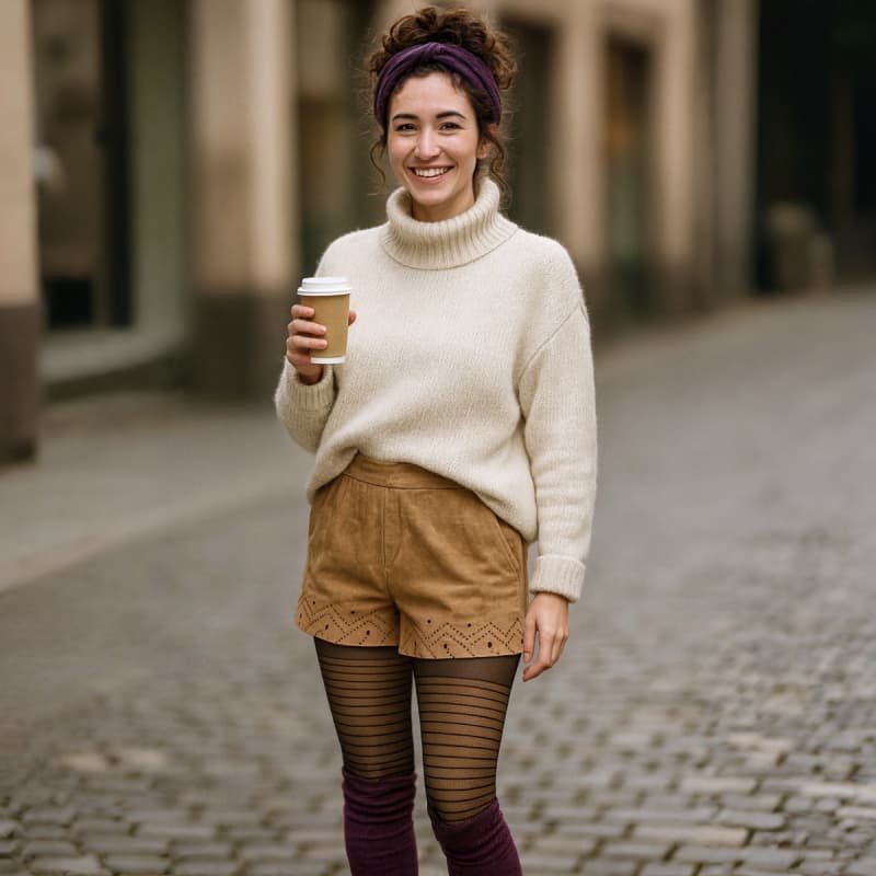 Ruskindsshorts i blød cognac ruskind - Perforeret mønster - Dame 38