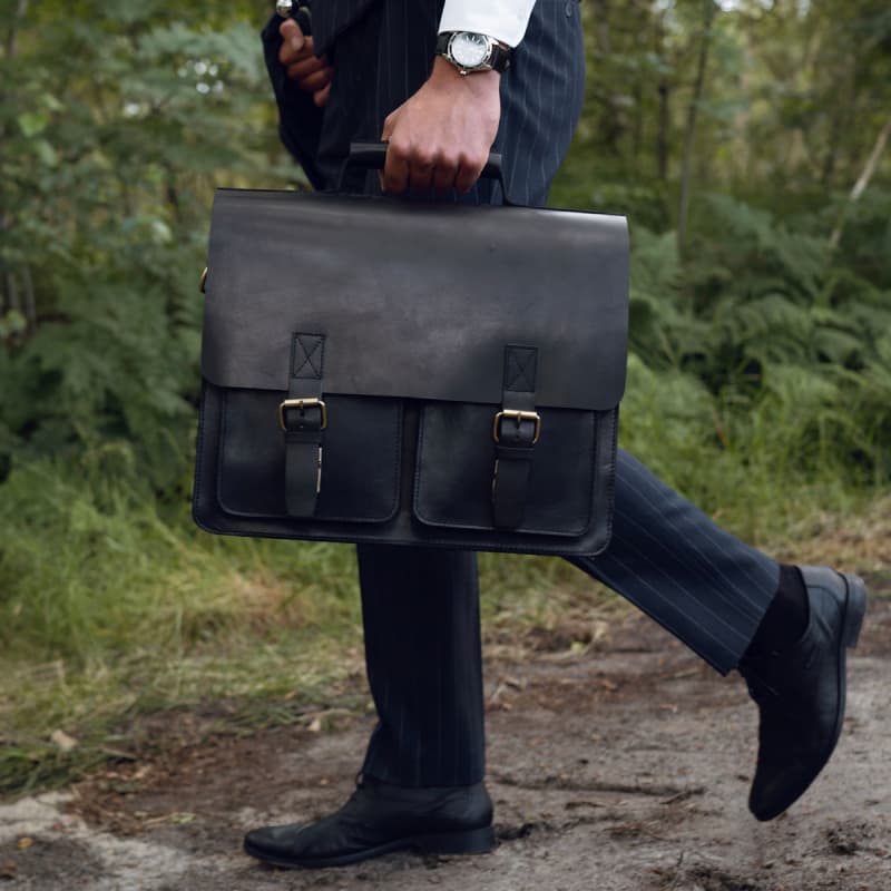 Oxford arbejdstaske i sort bøffellæder - Leather design