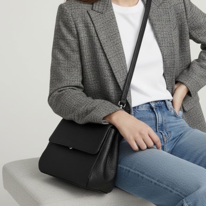 Judi crossbody taske - Hank og skulderrem - Sort skind - Treats
