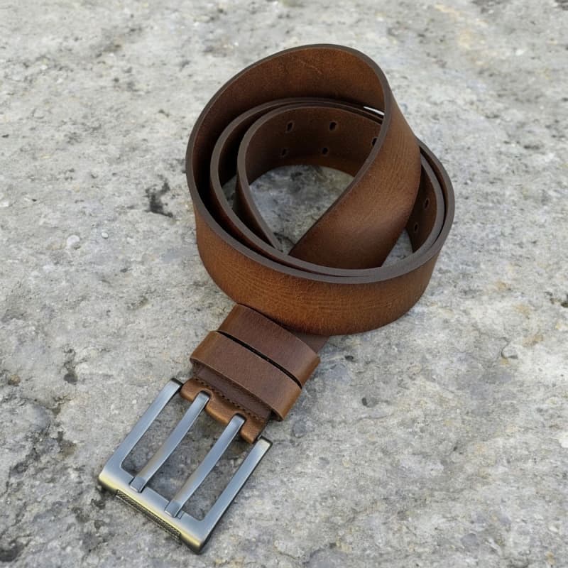 Texas læderbælte - 40 mm - Patineret cognac kernelæder - Herre - Freja skind Liv 120 cm