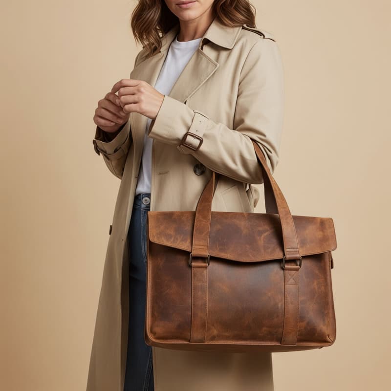 Denise arbejdstaske til pc mm - Hunter brun bøffel - Leather design