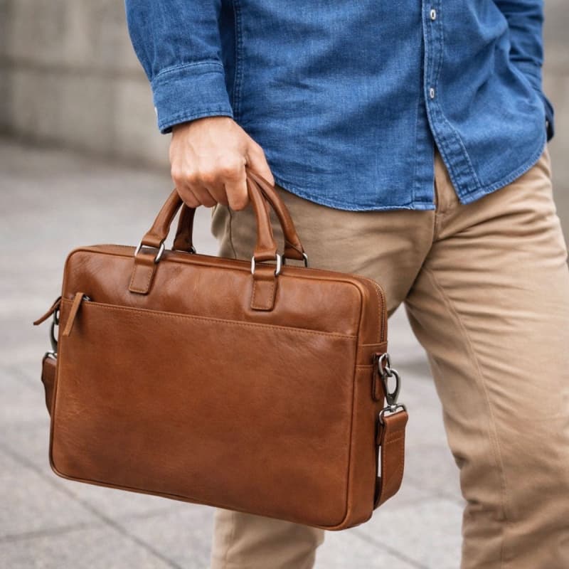 Titan computertaske - Stilfuldt design - Cognac læder - Montana