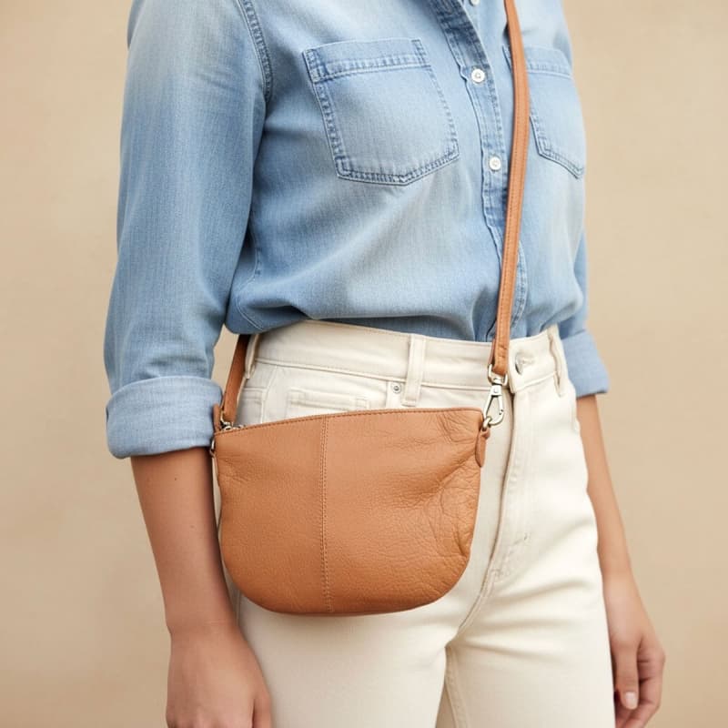 Gwen crossbody taske - Fin lille taske i blød cognac skind - Treats