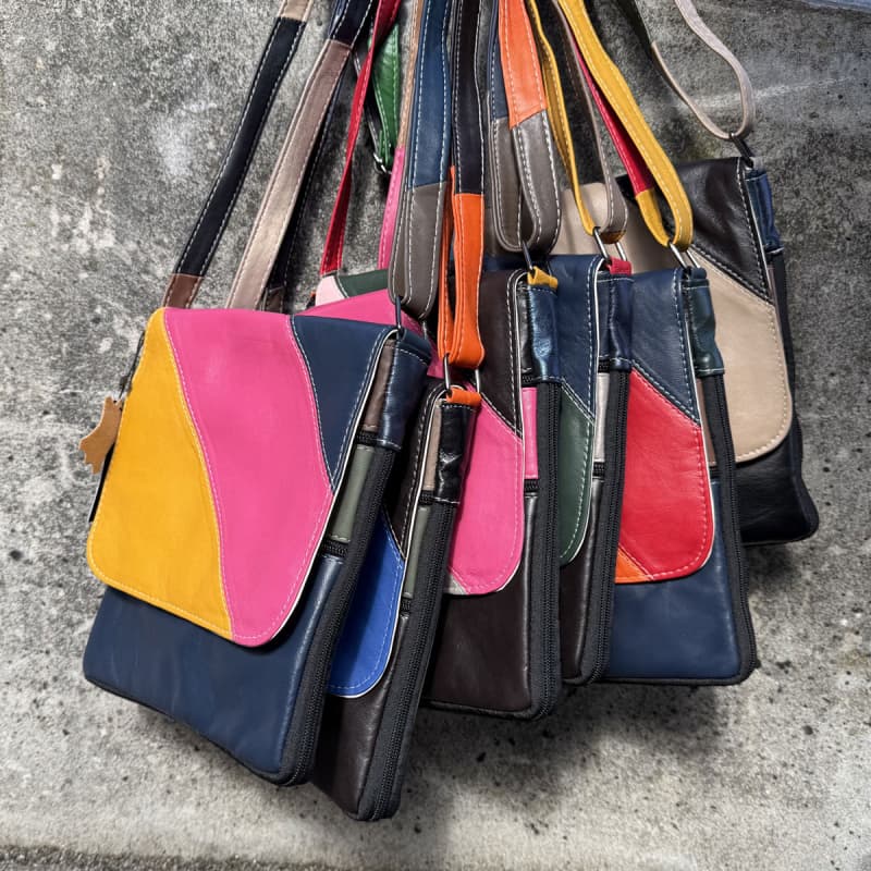 Katja multicolor skuldertaske - Blød skind - Freja skind