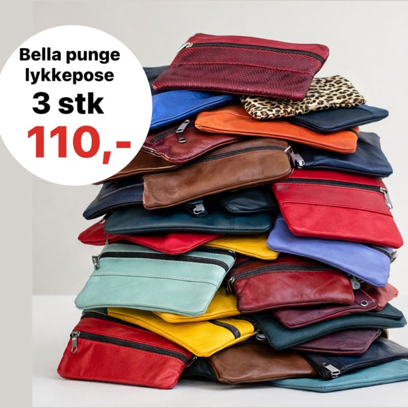 Bella skindpung - Lykkepose med 3 stk. - Blød skind - Freja skind